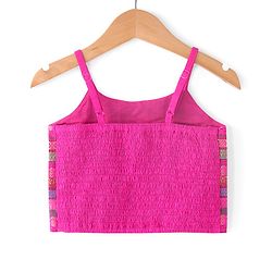 Babyhug Woven Sleeveless Zari Design Choli with Lehenga & Dupatta Golden Foil Embroidery- Fuchsia