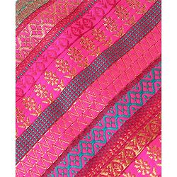 Babyhug Woven Sleeveless Zari Design Choli with Lehenga & Dupatta Golden Foil Embroidery- Fuchsia