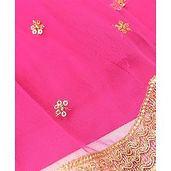 Babyhug Woven Sleeveless Zari Design Choli with Lehenga & Dupatta Golden Foil Embroidery- Fuchsia