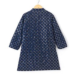 Babyhug Woven Full Sleeves Embroidered Kurta with Solid Pyjama Set - Navy Blue