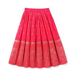 Babyhug Half Sleeves Banarsi Brocade Pattu Pavda Choli With Lehenga And Dupatta Set - Red