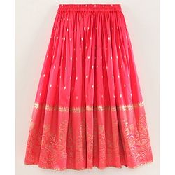 Babyhug Half Sleeves Banarsi Brocade Pattu Pavda Choli With Lehenga And Dupatta Set - Red