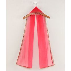 Babyhug Half Sleeves Banarsi Brocade Pattu Pavda Choli With Lehenga And Dupatta Set - Red