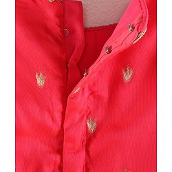 Babyhug Half Sleeves Banarsi Brocade Pattu Pavda Choli With Lehenga And Dupatta Set - Red