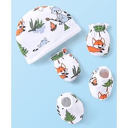 Babyhug 100% Cotton Knit Cap Mittens & Booties Set Koala Print - White