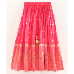 Babyhug Half Sleeves Banarsi Brocade Choli with Lehenga and Dupatta Set - Fuschia