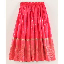 Babyhug Half Sleeves Banarsi Brocade Choli with Lehenga and Dupatta Set - Fuschia