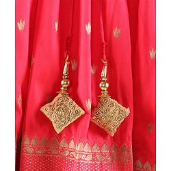 Babyhug Half Sleeves Banarsi Brocade Choli with Lehenga and Dupatta Set - Fuschia