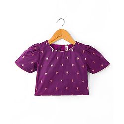 Babyhug Half Sleeves Banarsi Brocade Pattu Pavda Choli With Lehenga And Dupatta Set - Purple