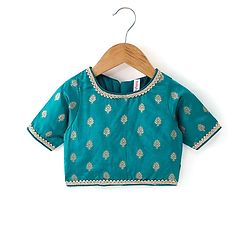Babyhug Woven Half Sleeves Brocade Pattu Pavda Choli With Lehenga And Dupatta Set - Blue