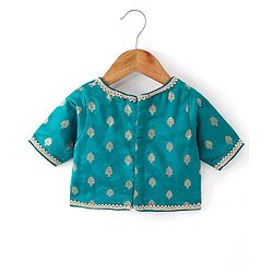 Babyhug Woven Half Sleeves Brocade Pattu Pavda Choli With Lehenga And Dupatta Set - Blue