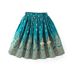 Babyhug Woven Half Sleeves Brocade Pattu Pavda Choli With Lehenga And Dupatta Set - Blue
