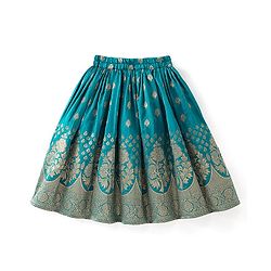 Babyhug Woven Half Sleeves Brocade Pattu Pavda Choli With Lehenga And Dupatta Set - Blue