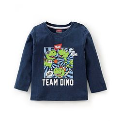 Babyhug Cotton Full Sleeves Night Suit Dino & Stars Print- Navy Blue