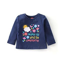 Babyhug Cotton Knit Full Sleeves Night Suit With Floral Print - Navy Blue