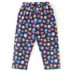 Babyhug Cotton Knit Full Sleeves Night Suit With Floral Print - Navy Blue