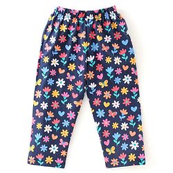 Babyhug Cotton Knit Full Sleeves Night Suit With Floral Print - Navy Blue