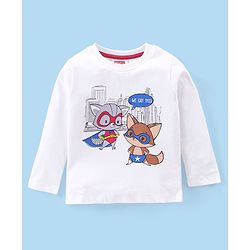 Babyhug Cotton Knit Full Sleeves Night Suit Fox Print - Red & White