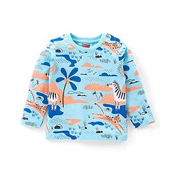 Babyhug Cotton Knit Full Sleeves Night Suit Zebra Print - Blue