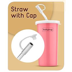 Babyhug Steel Straw Colored Tumbler Pink - 450 ml