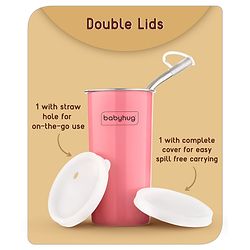 Babyhug Steel Straw Colored Tumbler Pink - 450 ml