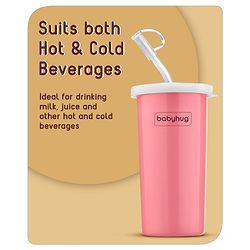 Babyhug Steel Straw Colored Tumbler Pink - 450 ml
