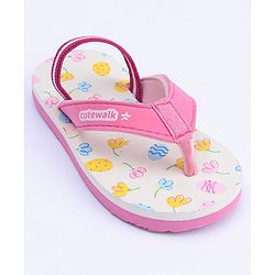 Cute Walk by Babyhug Flip Flops with Back Strap Floral Print - Pink