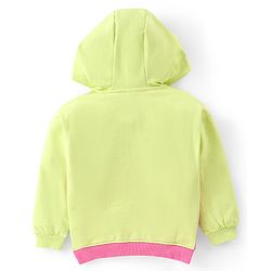 Babyhug Cotton Knit Full Sleeves Cut & Sew Sweatshirt With Hood & Metallic Fabric Text Print - Green & Pink