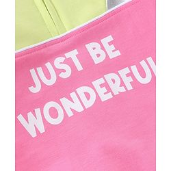 Babyhug Cotton Knit Full Sleeves Cut & Sew Sweatshirt With Hood & Metallic Fabric Text Print - Green & Pink