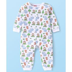 Babyhug 100% Cotton Interlock Knit Romper Animal Print - White