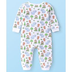 Babyhug 100% Cotton Interlock Knit Romper Animal Print - White
