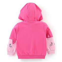 Babyhug Cotton Knit Full Sleeves Hooded Sweat Jacket with Zipper & Kitty Design - Pink