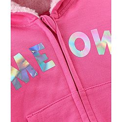 Babyhug Cotton Knit Full Sleeves Hooded Sweat Jacket with Zipper & Kitty Design - Pink
