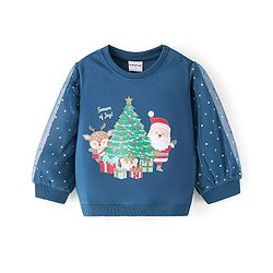 Babyhug Cotton Full Sleeves Sweatshirt With Christmas Graphics Foil Print & Mesh Detailing - Navy Blue