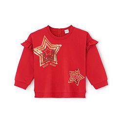 Babyhug Cotton Knit Full Sleeves Sweatshirt with Sequins & Frill Detailing - Red