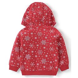 Babyhug Cotton Knit Full Sleeves Sweatjacket With Zipper & Hood Snow Print - Red