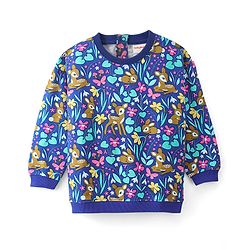 Babyhug 100% Cotton Knit Full Sleeves Sweatshirt With Floral & Deer Print - Navy Blue
