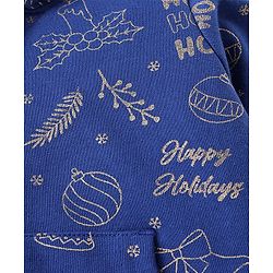 Babyhug Cotton Knit Full Sleeves Foil Printed Medium Winter Sweat Jacket with Hood - Navy Blue
