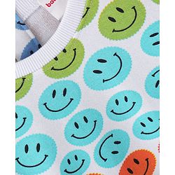 Babyhug Cotton Knit Full Sleeves Drop Shoulder Sweatshirt With Smiley Print - White
