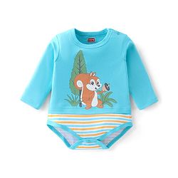Babyhug 100% Cotton Knit Full Sleeves Onesie Squirrel Print - Blue