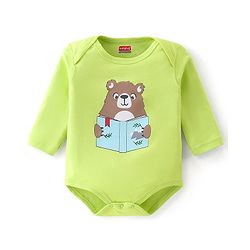 Babyhug 100% Cotton Knit Full Sleeves Onesie Bear Print - Green