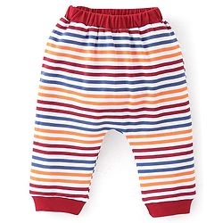 Babyhug 100% Cotton Interlock Knit Full Sleeves Onesies With Leggings Cap & Mittens Booties Stripes & Fox Print - Red