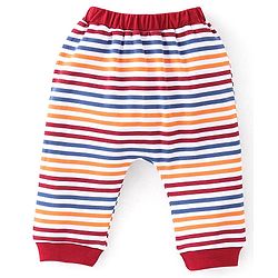 Babyhug 100% Cotton Interlock Knit Full Sleeves Onesies With Leggings Cap & Mittens Booties Stripes & Fox Print - Red