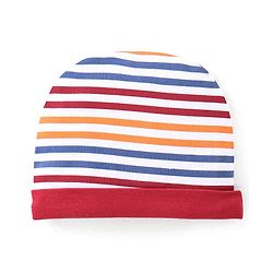 Babyhug 100% Cotton Interlock Knit Full Sleeves Onesies With Leggings Cap & Mittens Booties Stripes & Fox Print - Red