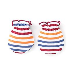 Babyhug 100% Cotton Interlock Knit Full Sleeves Onesies With Leggings Cap & Mittens Booties Stripes & Fox Print - Red