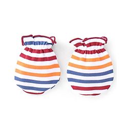Babyhug 100% Cotton Interlock Knit Full Sleeves Onesies With Leggings Cap & Mittens Booties Stripes & Fox Print - Red