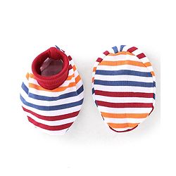 Babyhug 100% Cotton Interlock Knit Full Sleeves Onesies With Leggings Cap & Mittens Booties Stripes & Fox Print - Red
