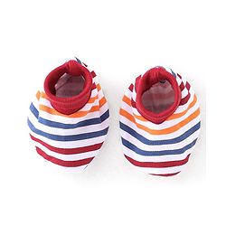 Babyhug 100% Cotton Interlock Knit Full Sleeves Onesies With Leggings Cap & Mittens Booties Stripes & Fox Print - Red