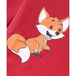 Babyhug 100% Cotton Interlock Knit Full Sleeves Onesies With Leggings Cap & Mittens Booties Stripes & Fox Print - Red