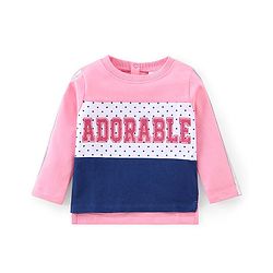 Babyhug 100% Cotton Full Sleeves Text Printed Top and Lounge Pant - Pink & Blue